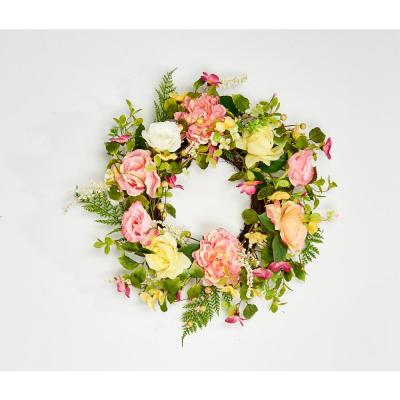 24 in. Artificial Rose and Peony Wreath on Natural Twig Base thumbnail