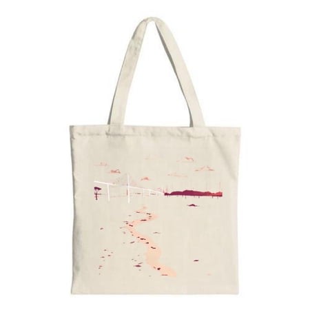 Winding Path Tote Bag: Canvas Multifunctional Reusable - Stunning Pink & Purple Design with Trees Water and Clouds Perfect for Travel & Shopping