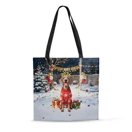 Happy New Year 2026 Weimaraner Holiday Balloons Party Snow All Over Print 3D Canvas Tote Bag Weim Gray Ghost Dog Lover Reusable Handbag - 13018