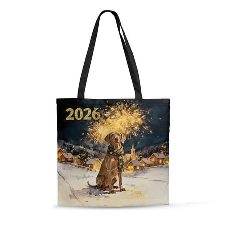 Weimaraner Happy New Year 2026 with Fireworks on New Year S Eve All Over Print 3D Canvas Tote Bag Weim Gray Ghost Dog Lover Reusable Handbag - 12022