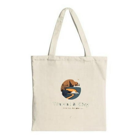Winding Path Tote Bag with Scenic Mountains and Water Perfect for Travel and Shopping Stylish Canvas Design with   Travel & City   Text