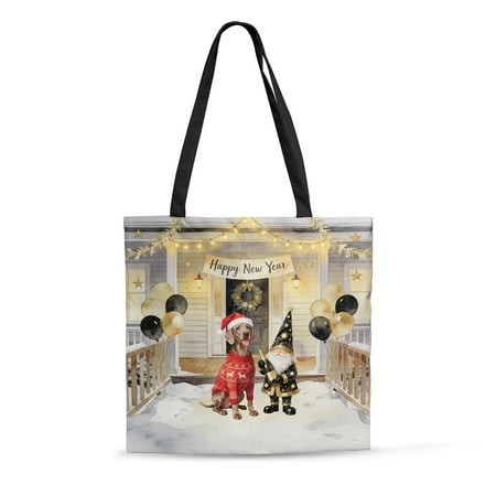 Happy New Year 2026 Weimaraner Santa Gnome Holiday Party Snow All Over Print 3D Canvas Tote Bag Weim Gray Ghost Dog Lover Reusable Handbag - 13019