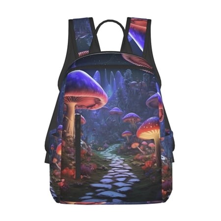 Daiia Jungle Path Glowing Mushrooms School Backpack for Men and Women Lightweight Backpack Durable Backpack Water-Resistant Travel Work Bag
