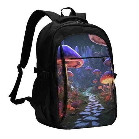 Yiaed Jungle Path Glowing Mushrooms Print Laptop Backpack Business Travel Durable Laptops Backpack with USB Charging Port Water Resistant College Comp