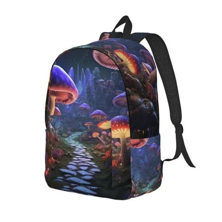 Wukai Jungle Path Glowing Mushrooms Durable Canvas Laptop Backpack Adjustable Shoulder Straps Water-Resistant Large Capacity Stylish Design  Fits 15-1