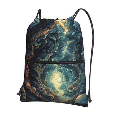 Naloa Enchanted Forest Skull Path Drawstring Backpack String Bag Cinch Water Resistant for Gym Shopping Sport Yoga