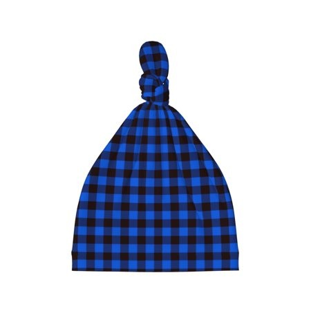 Cauagu Buffalo Plaid Blue Black Print Baby Knot Beanie Hats Newborn Hats Soft Headwear for 0-6 Months Infant Baby Girls Boys Caps