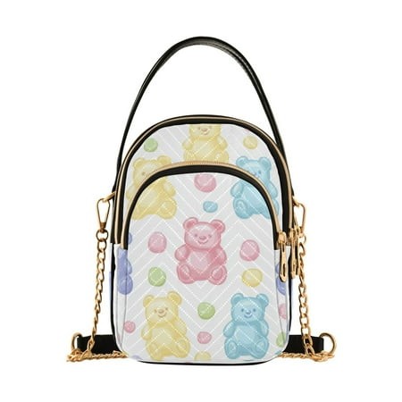 FORMRS Crossbody Bag for Women Quilted Travel Shoulder Cell Phone Purse with Chain Strap Handbag  Colorful Gummy Bears Pattern
