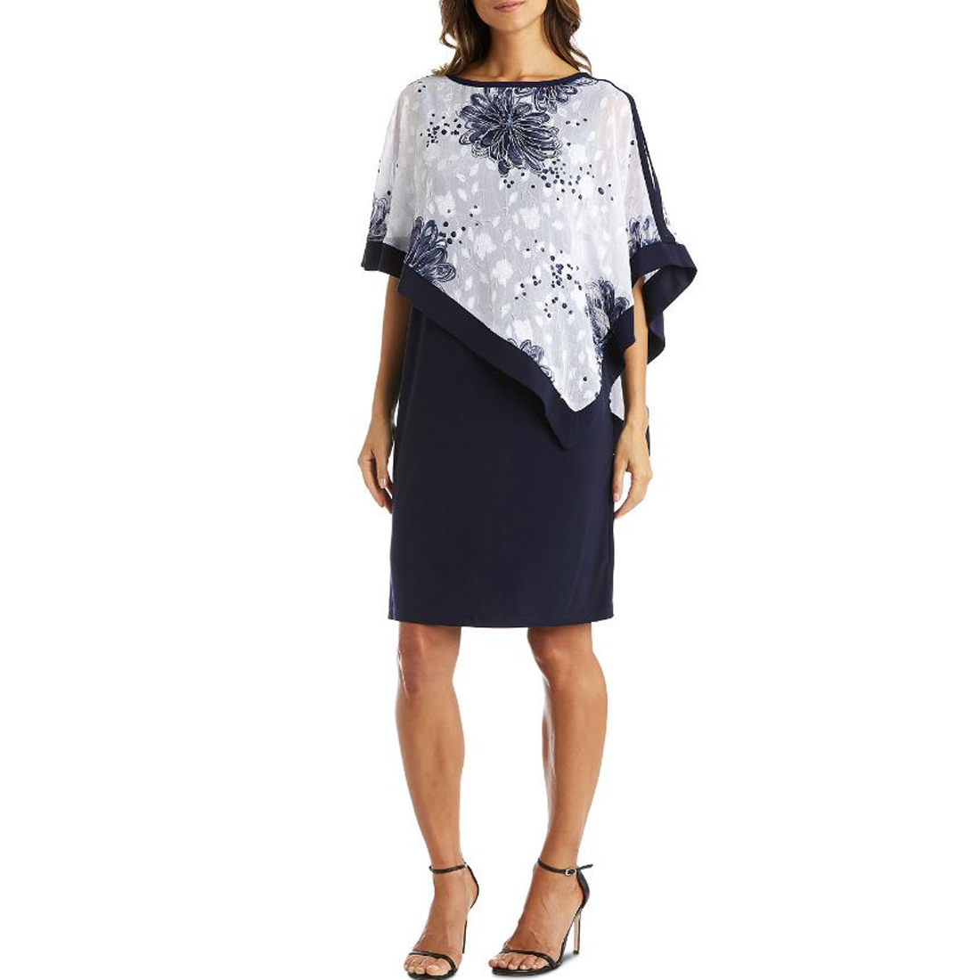 R & M Richards Women S Poncho Dress  Navy/White  8