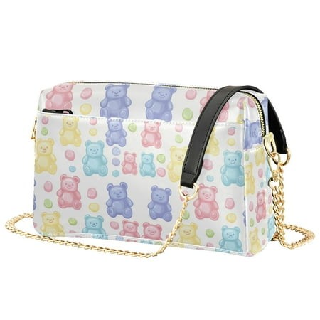 FORMRS Women Crossbody Purse with Chain Strap Vegan Leather Shoulder Handbag  Colorful Gummy Bears Pattern