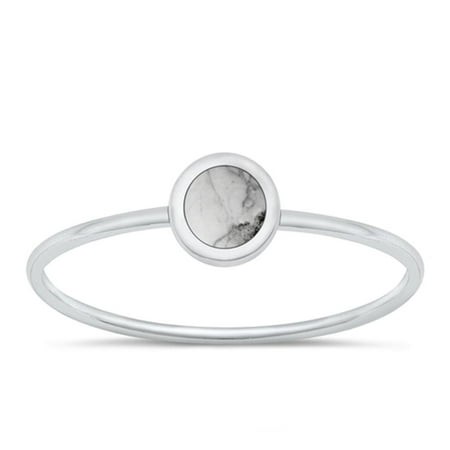 White Buffalo Simulated Turquoise Ring .925 Sterling Silver Band Blue CZ Jewelry Female Size 6
