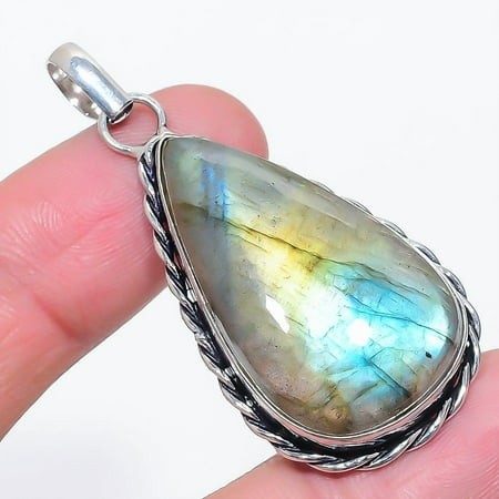 Blue Fire Labradorite Gemstone Pendant Handmade Engagement Jewelry 2.2  FP 6229
