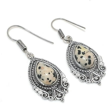 Dalmatian Jasper Pear Shape Gemstone Earring Handmade Gift Jewelry 2.1  MXE 5509