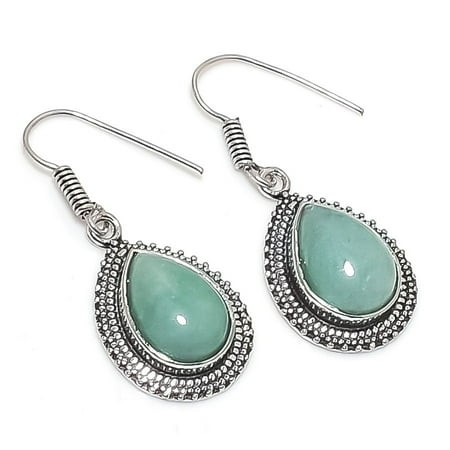 Green Aventurine Pear Shape Gemstone Earring Handmade Gift Jewelry 1.7  MXE 5499