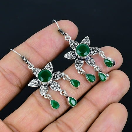 Green Onyx Gemstone 925 Sterling Silver Unique Gift Jewelry Earrings 2  VJ 5325