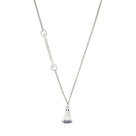 Delight Jewelry Silver-tone 3-D White Ghost with Black Crystals - Silvertone Class of 2026 Delicate Bar Necklace  18.75