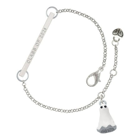 Delight Jewelry Silver-tone 3-D White Ghost with Black Crystals - Silvertone Class of 2026 Delicate Bar Bracelet  8.5