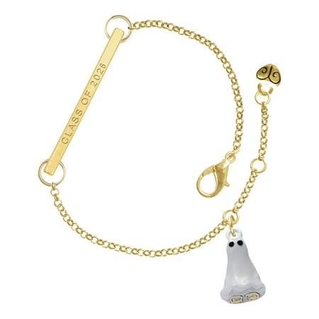 Delight Jewelry Two-tone 3-D Ghost with Black Crystals - Goldtone Class of 2026 Delicate Bar Bracelet  8.5