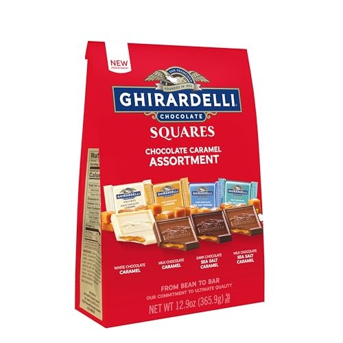 GHIRARDELLI Chocolate Caramel SQUARES Assortment, 12.9 Oz Bag Premium Milk, Dark, and White Chocolate with Luscious Caramel Filling