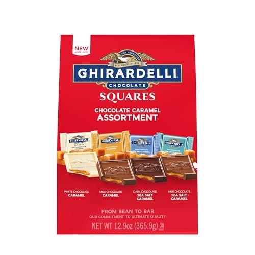 GHIRARDELLI Chocolate Caramel SQUARES Assortment, 12.9 Oz Bag Premium Milk, Dark, and White Chocolate with Luscious Caramel Filling thumbnail