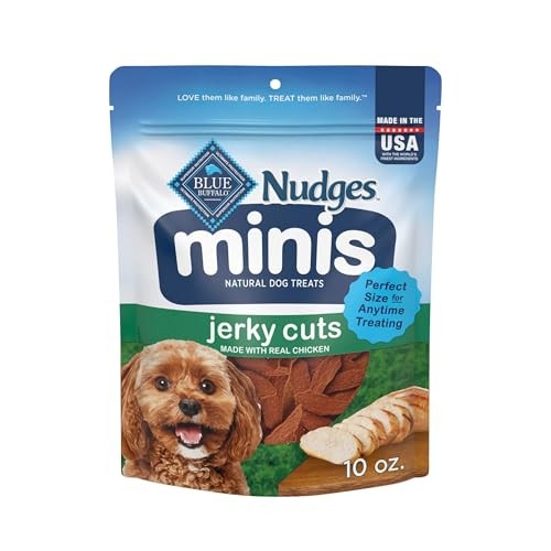 Blue Buffalo Nudges Minis Jerky Cuts Made with Real Chicken, Natural Dog Treats Mineral-Enhanced for Flavor, 10 Oz. Bag