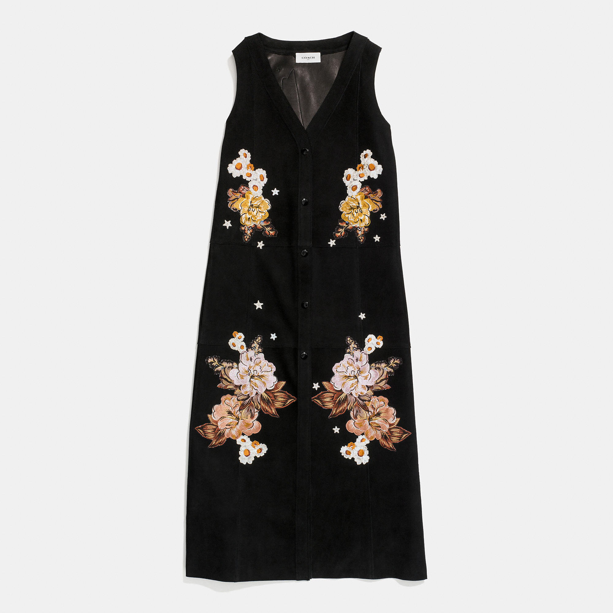 Coach Embroidered Suede Dress