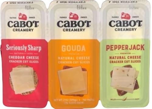 Cabot Cracker Cut Slices Cheese Seriously Sharp, Gouda, Pepper Jack - 7oz X 3 Packs