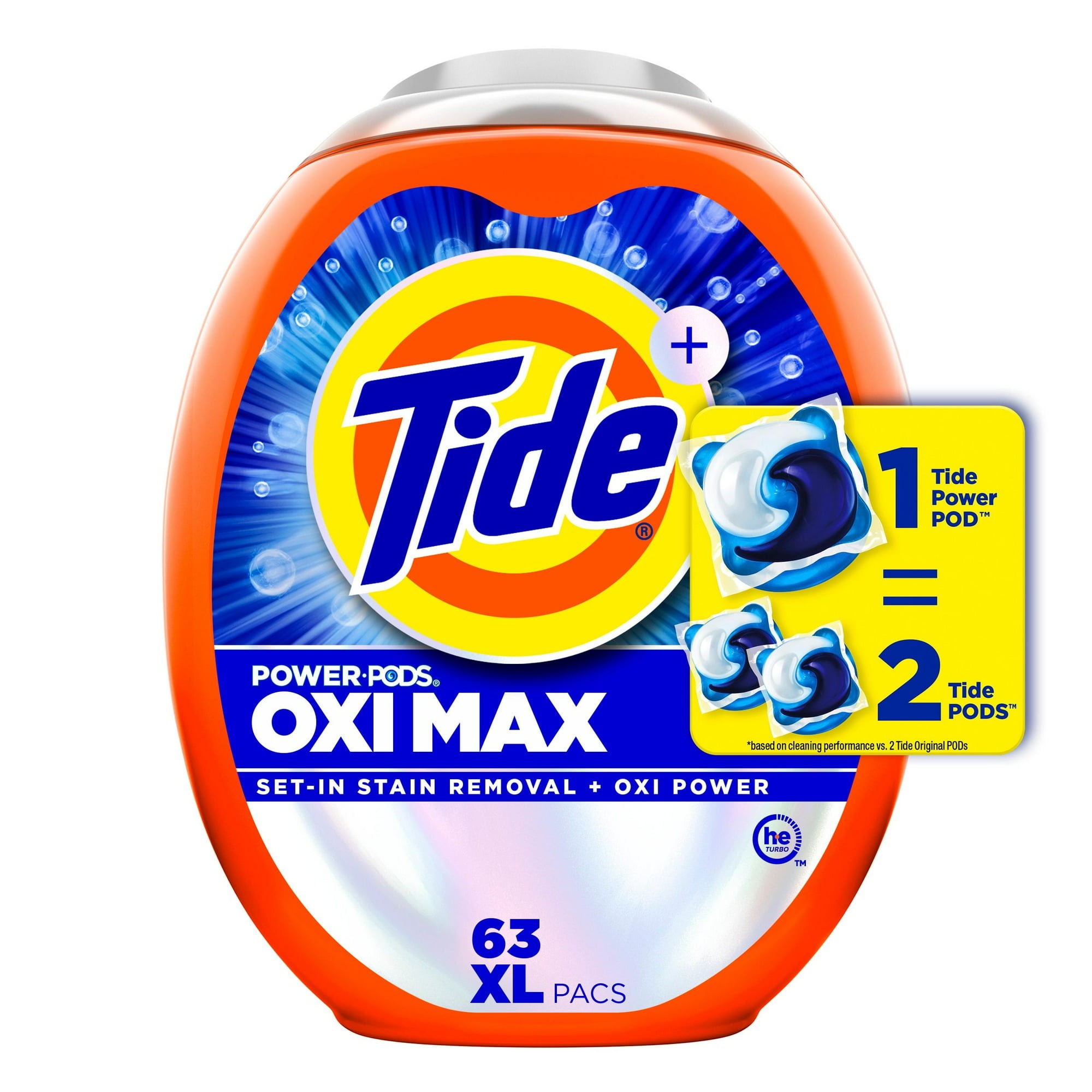 Tide Oxi Max Power Pods Laundry Detergent Pods, Stain Remover Plus Oxi Power, Detergent Soap Pacs for Laundry Washing, He Compatible, 3.96 Litres, 100