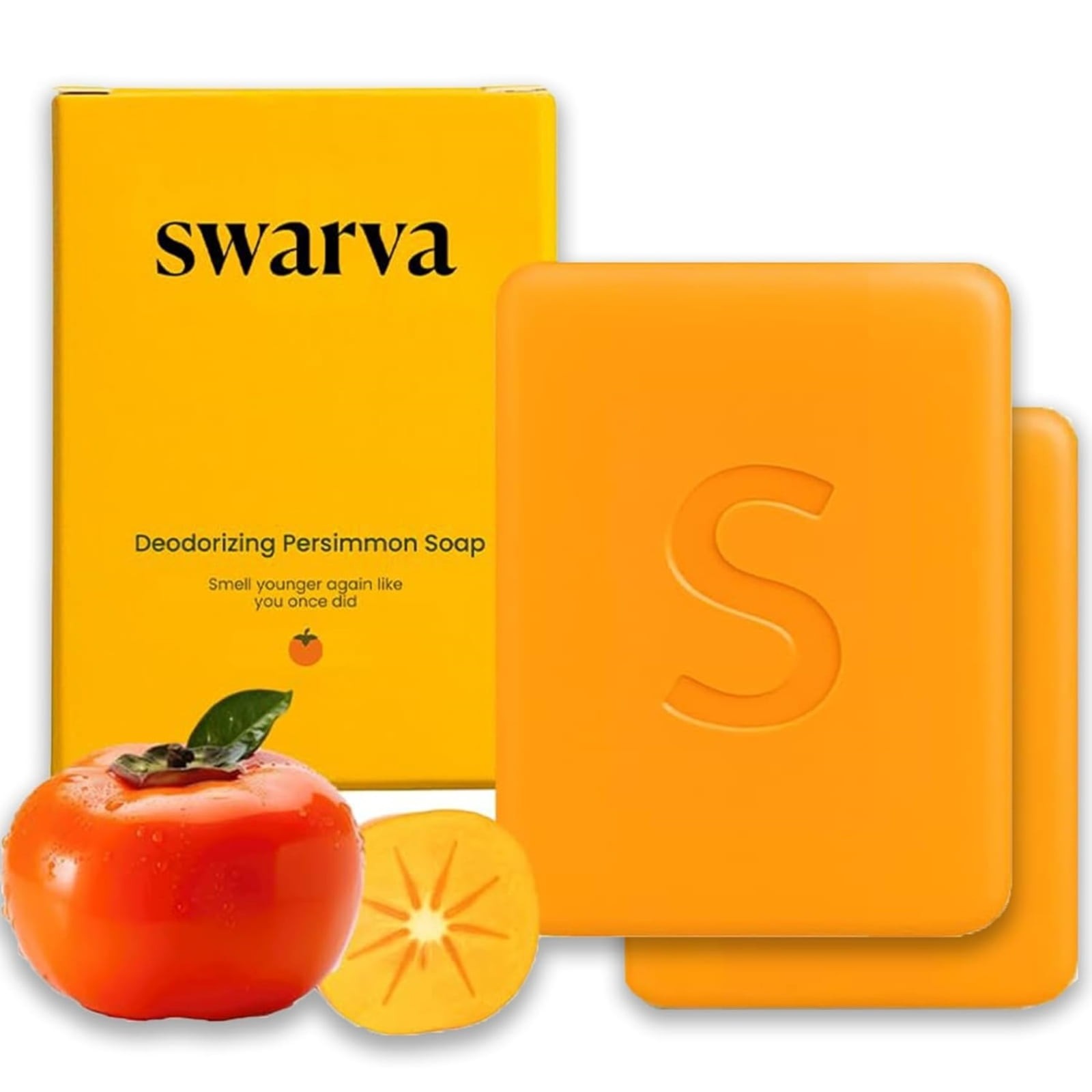 Fhkoeghs Swarva Persimmon Soap Bar - Moisturizing Gentle Cleanser for Face & Body, Mild Scent, Sensitive Skin, Natural Persimmon Extract, Dry Skin Car