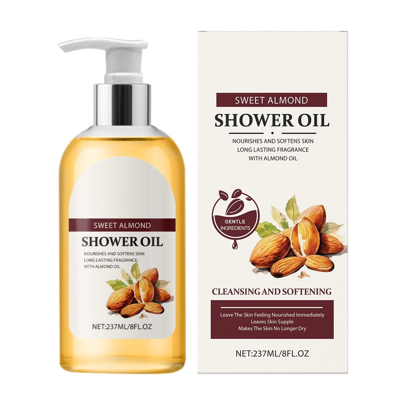 Dxssxc Almond Oil Shower Oil - 237ml, Oil-to-Milky Cleanser, Moisturizing & Softening Body Wash, Gentle Cleansing Without Drying, for All Skin Types I
