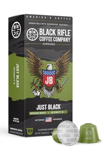 Black Rifle Coffee Company 30ct Just Black Espresso Capsules – Medium Roast, Nutty, Milk Chocolate & Vanilla, OriginalLine Compatible