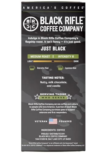 Black Rifle Coffee Company 30ct Just Black Espresso Capsules – Medium Roast, Nutty, Milk Chocolate & Vanilla, OriginalLine Compatible thumbnail