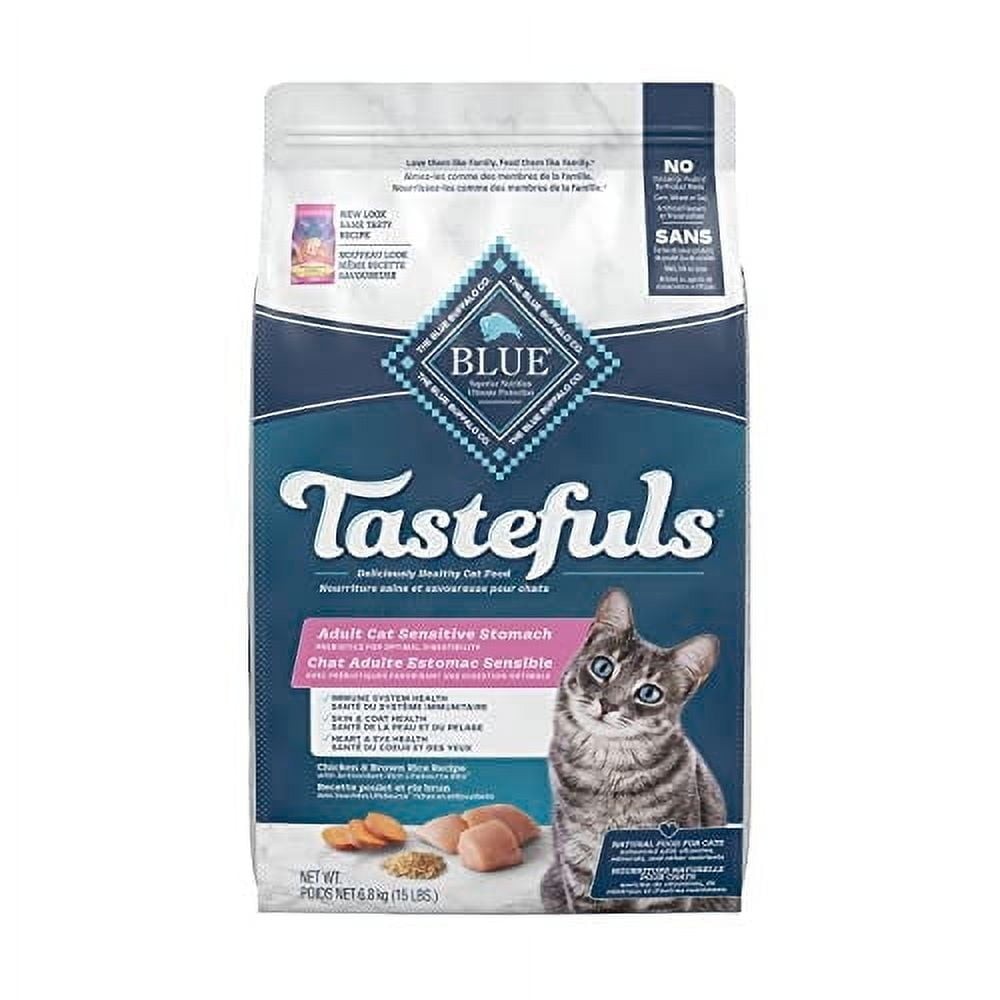 Blue Buffalo Tastefuls Sensitive Stomach Natural Adult Dry Cat Food, Chicken and Brown Rice 6.8kg Bag (Packaging May Vary)