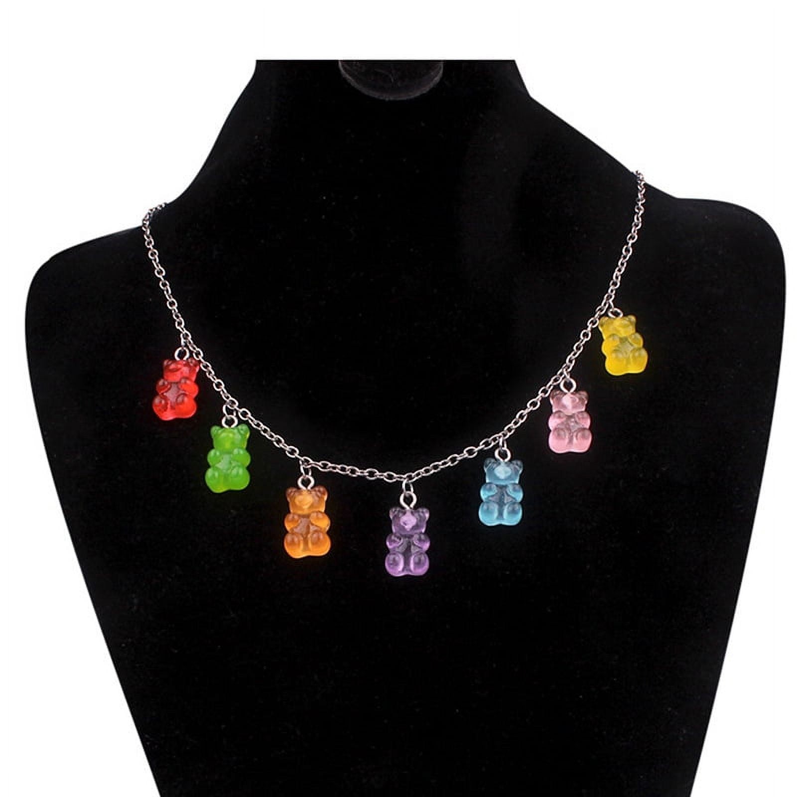 Nielieping Bear Pendant Resin Gummy Chain Necklace Charm Jewelry Rainbow Candy Color