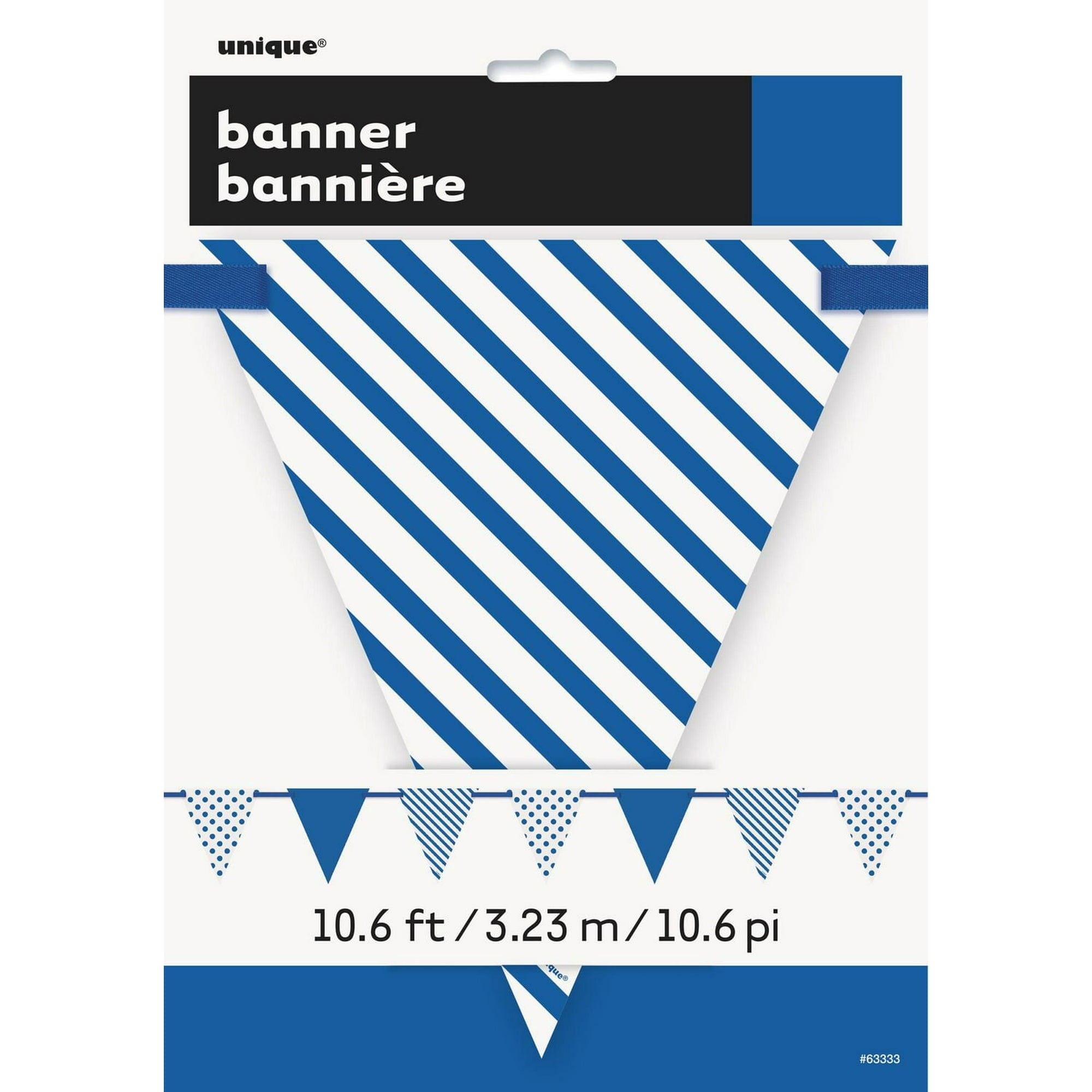 Unique Pretzels Royal Blue Dots & Stripes Paper Flag Banner, 12 Ft