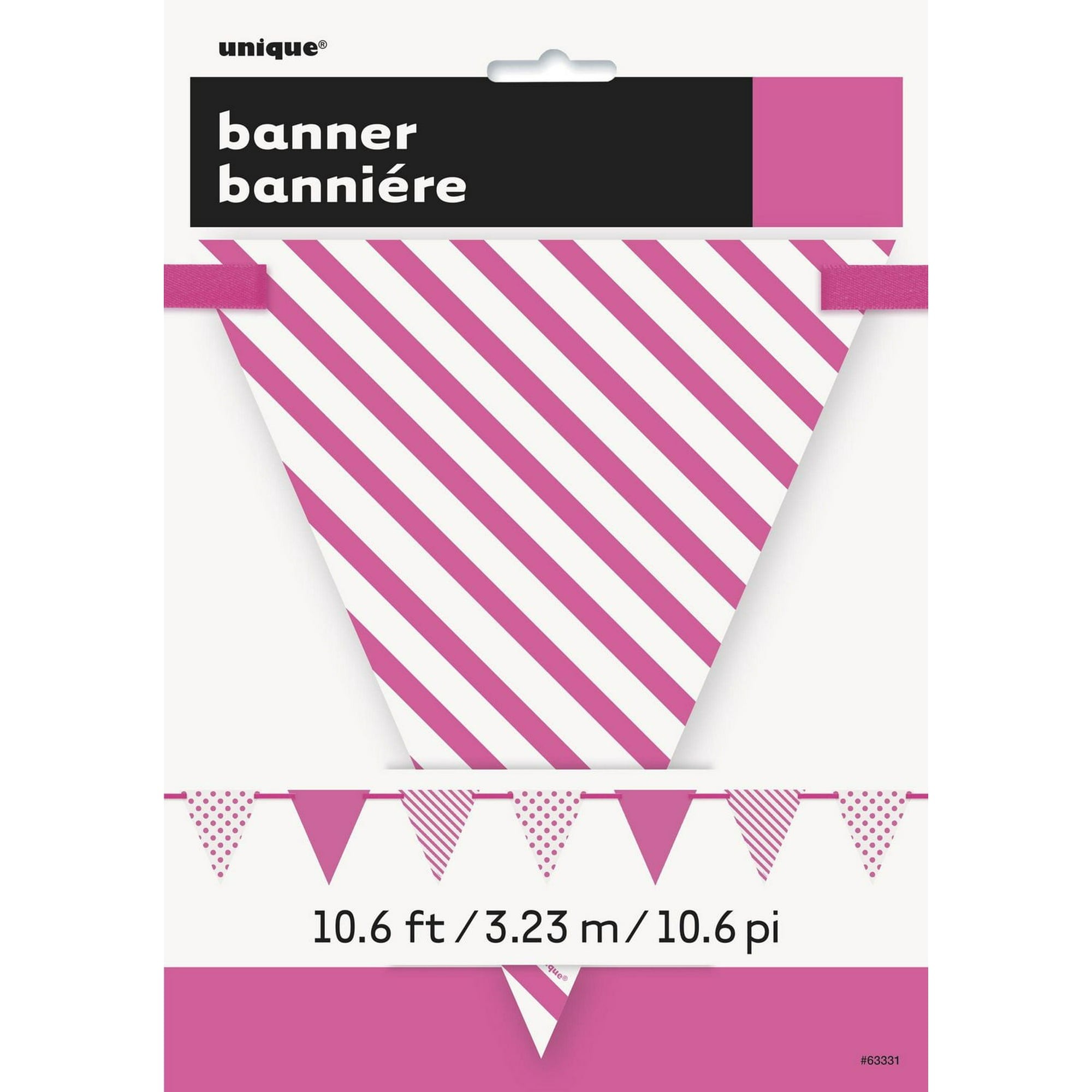 Unique Pretzels Hot Pink Dots & Stripes Paper Flag Banner, 12 Ft