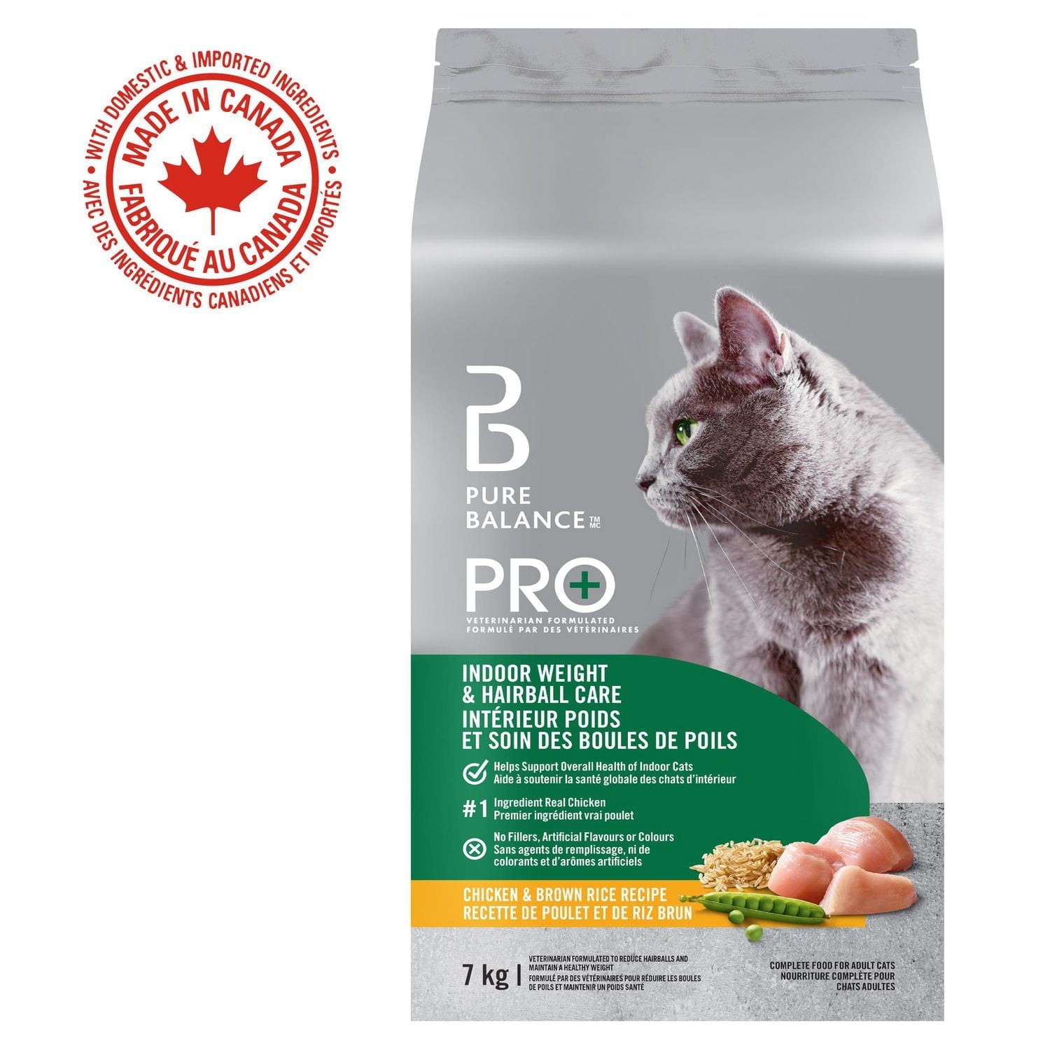 Pro Plus Pl Pure Balance Pro+ Indoor Weight & Hairball Care with Chicken & Brown Rice Dry Cat Food 7kg 7kg