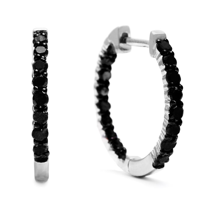 1 Carat Black Diamond Pave Inside Out Hoop Earrings Crafted in Solid Sterling Silver by SuperJeweler