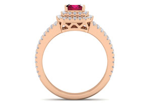 1.5 Carat Princess Cut Double Halo Ruby & Diamond Engagement Ring in 14K Rose Gold (5.90 G) (H-I, SI2-I1) by SuperJeweler thumbnail