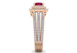 1.5 Carat Princess Cut Double Halo Ruby & Diamond Engagement Ring in 14K Rose Gold (5.90 G) (H-I, SI2-I1) by SuperJeweler thumbnail