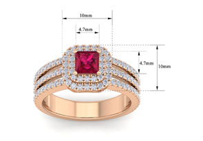 1.5 Carat Princess Cut Double Halo Ruby & Diamond Engagement Ring in 14K Rose Gold (5.90 G) (H-I, SI2-I1) by SuperJeweler thumbnail