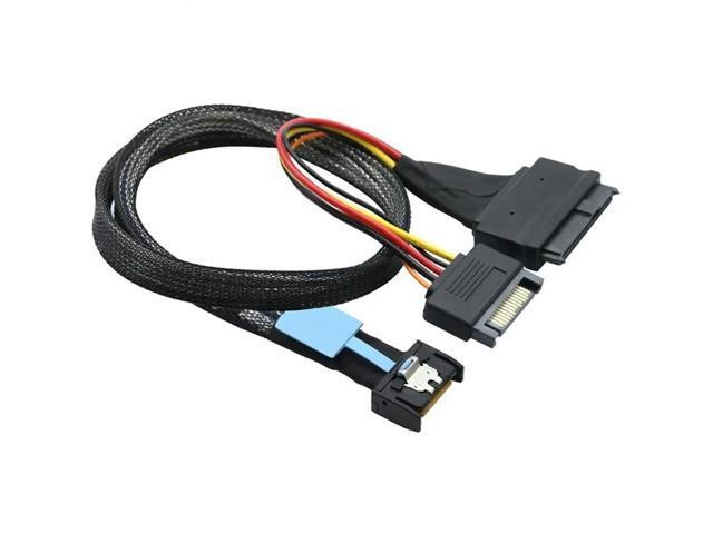 Gen5 MCIO Slimline SFF-8654 4I to SAS 8639 U.2 Adapter Cable + 15P SATA Power Cable Converter Wire Cord