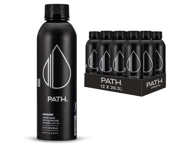 PATH Alkaline Bottled Water - 9.5 PH-Balanced Purified Water with Electrolytes in Aluminum Bottle - BPA-Free, Reusable, Infinitely Recyclable -