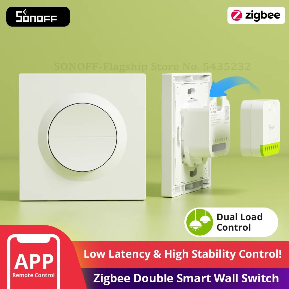 SONOFF MINI-ZB2GS-E Zigbee Double Smart Wall Switch Orb-ZBW2 Detach Relay Mode Dual-Load Works with Apple Home Via Matter Bridge