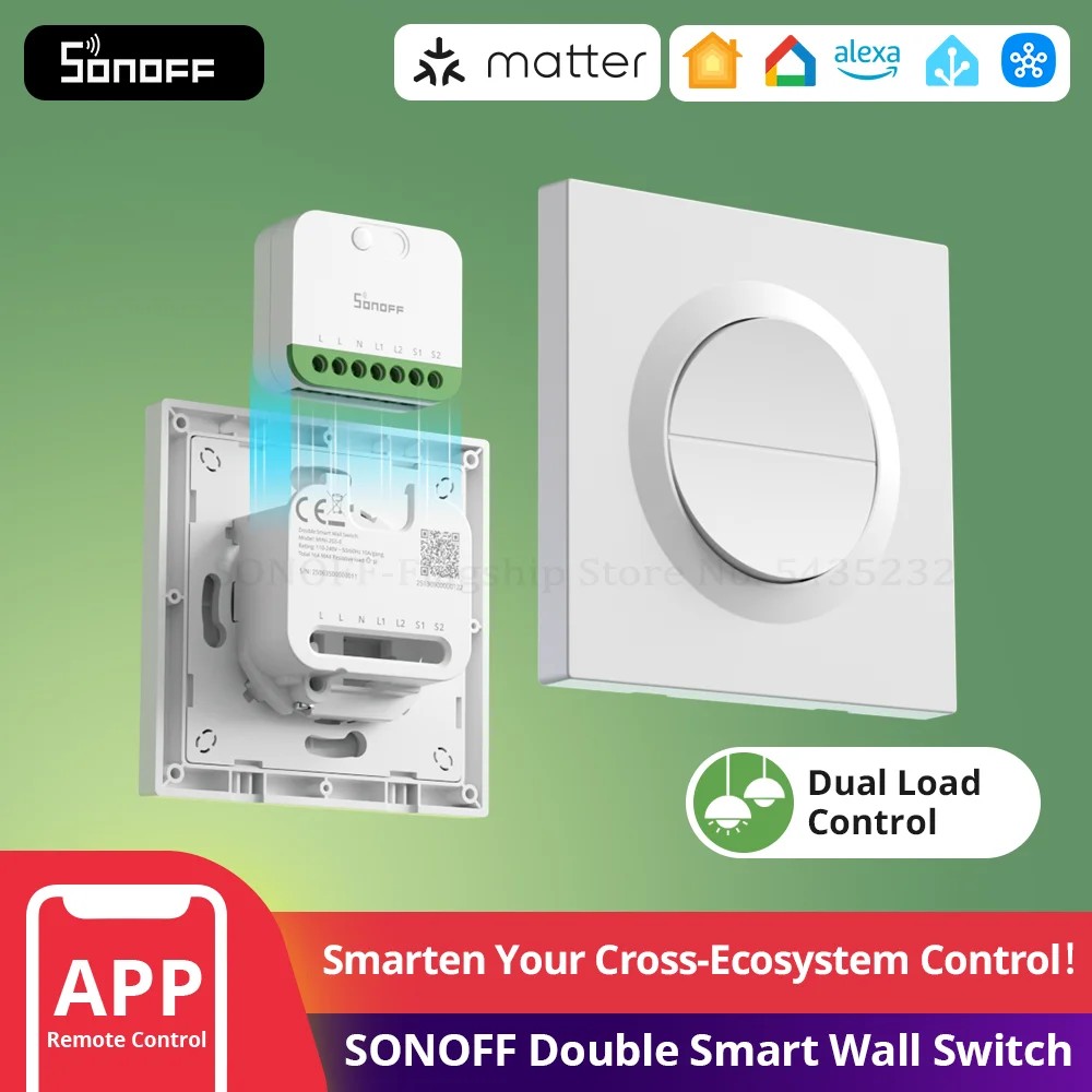 SONOFF MINI-2GS-E Matter Over WiFi Double Smart Wall Switch Orb-MW2 Voice Control Compatible with Apple Home Alexa Google Home