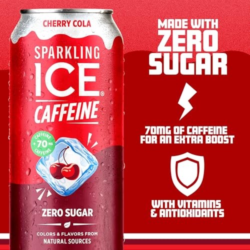 Sparkling Ice® Caffeine Soda Shoppe Cherry Cola Perfectly Caffeinated® Sparkling Water with 70mg Caffeine, Zero Sugar, with Antioxidants and Vitamin thumbnail