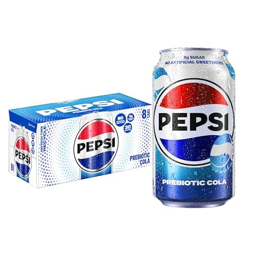 Pepsi Prebiotic Cola, 12 Fl Oz Cans (8 Pack), 30 Calories, 5g Prebiotic Fiber, 5g Sugar, Soda Pop