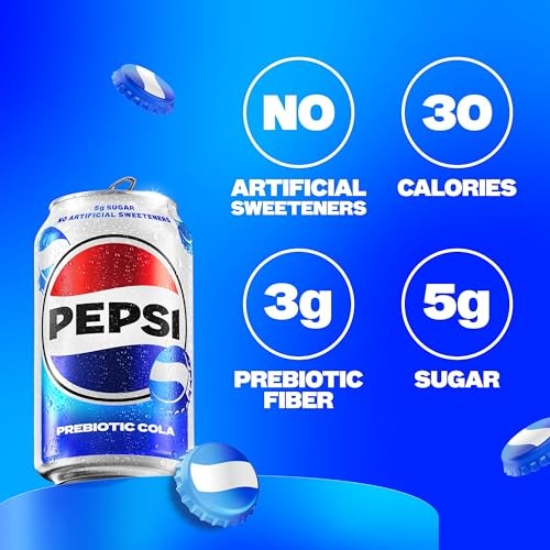 Pepsi Prebiotic Cola, 12 Fl Oz Cans (8 Pack), 30 Calories, 5g Prebiotic Fiber, 5g Sugar, Soda Pop thumbnail