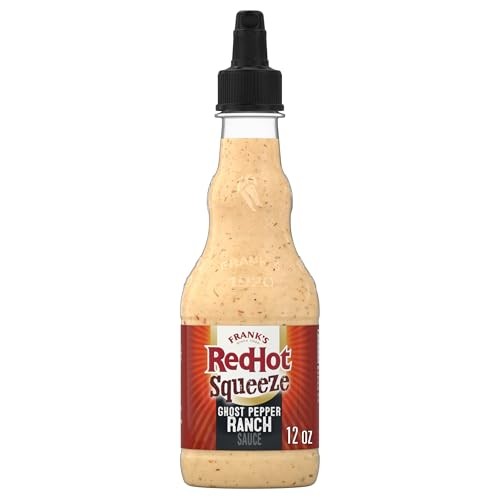 Frank’s RedHot Hot Sauce, Ghost Pepper Ranch, Squeeze Bottle, Hot Heat, Ghost Pepper Heat and Cool, Creamy Ranch, Squeeze on Burgers, Pizza, Salads,