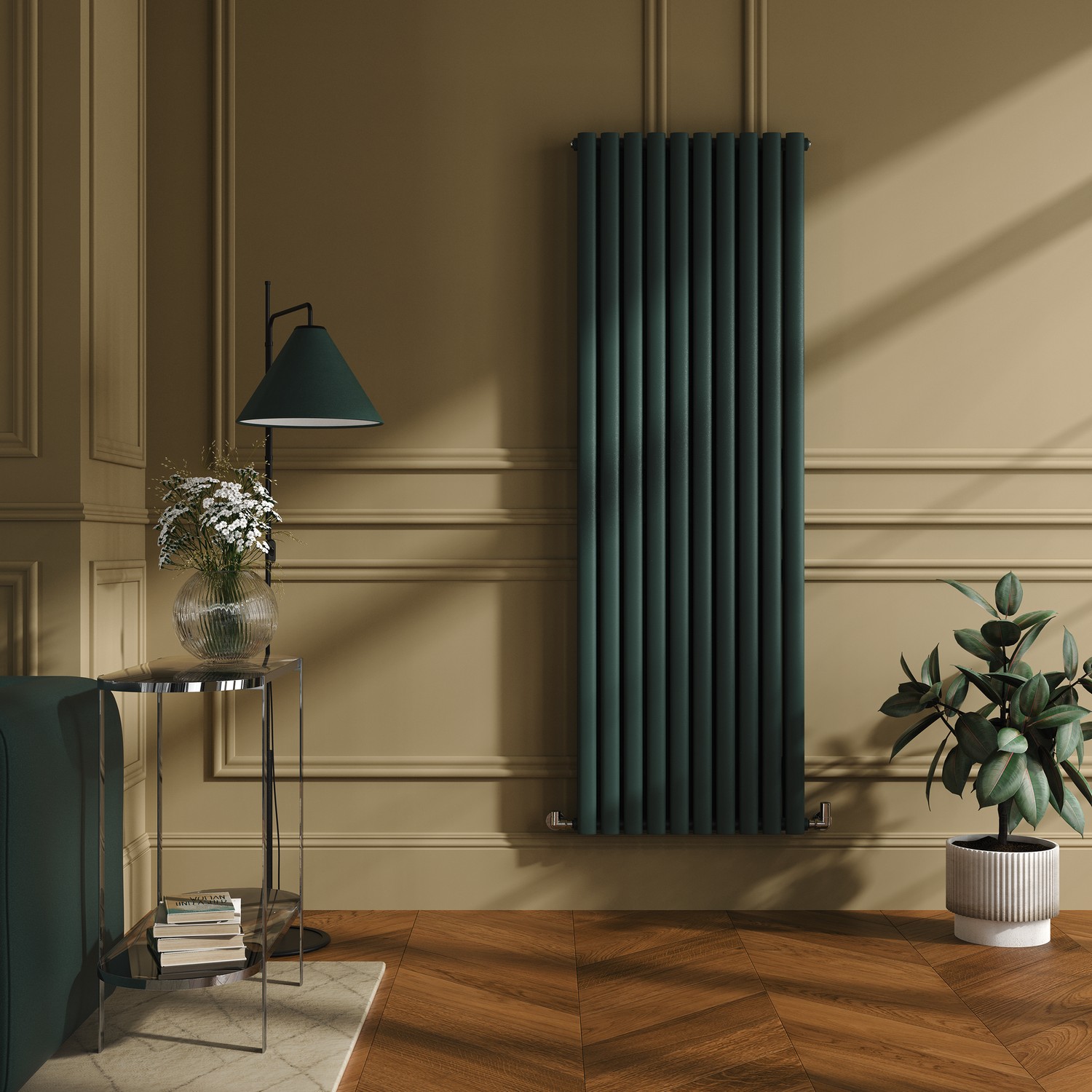 Sorrento Evergreen Vertical Oval Designer Radiator 1800x590mm Double Panel 6229 BTU thumbnail
